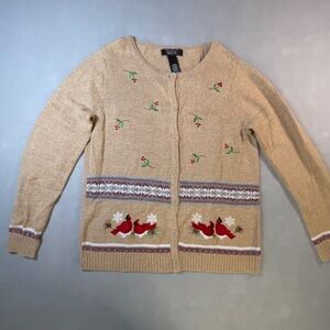 Vintage Crystal Kobe Embroidered Cardinal Christmas Cardigan. Women's Size Med